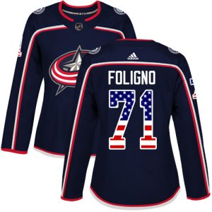 Impressive Adidas Blue Jackets #71 Nick Foligno Navy Blue Home Authentic USA Flag Women's Stitched NHL Jersey perfect for game days