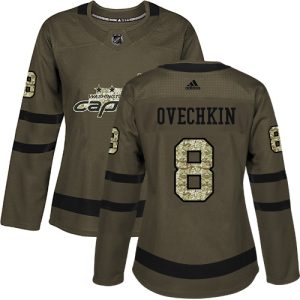 Stunning Adidas Capitals #8 Alex Ovechkin Green Salute to Service Women's Stitched NHL Jersey to complete your fan gear collection