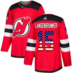 Impressive Adidas Devils #15 Jamie Langenbrunner Red Home Authentic USA Flag Stitched NHL Jersey for ultimate sports enthusiasts