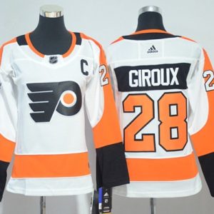 Gorgeous Adidas Flyers #28 Claude Giroux White Road Authentic Women's Stitched NHL Jersey to complete your fan gear collection
