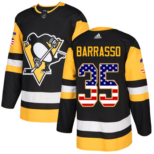 Sleek Adidas Penguins #35 Tom Barrasso Black Home Authentic USA Flag Stitched NHL Jersey a must - have for collectors