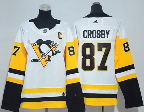 Stylish Adidas Penguins #87 Sidney Crosby White Road Authentic Women's Stitched NHL Jersey for die - hard hockey fans