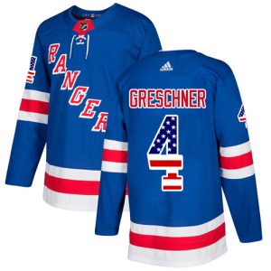 Gorgeous Adidas Rangers #4 Ron Greschner Royal Blue Home Authentic USA Flag Stitched NHL Jersey to show your team spirit