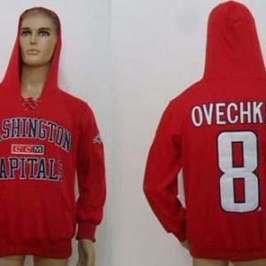 Sleek CCM Washington Capitals #8 Alex Ovechkin Red Lace Up Hoodie for ultimate sports enthusiasts