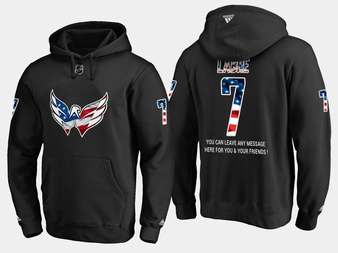 Stylish Capitals #7 Yvon Labre NHL Banner Wave Usa Flag Black Hoodie perfect for game days
