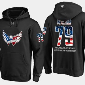 Impressive Capitals #79 Nathan Walker NHL Banner Wave Usa Flag Black Hoodie to complete your fan gear collection