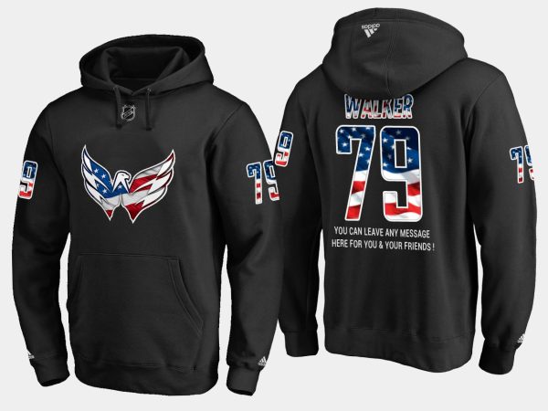 Impressive Capitals #79 Nathan Walker NHL Banner Wave Usa Flag Black Hoodie to complete your fan gear collection