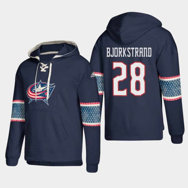 Stylish Columbus Blue Jackets #28 Oliver Bjorkstrand Blue adidas Lace Up Pullover Hoodie for ultimate sports enthusiasts