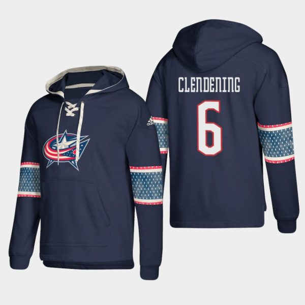 Unique Columbus Blue Jackets #6 Adam Clendening Blue adidas Lace Up Pullover Hoodie a must - have for collectors