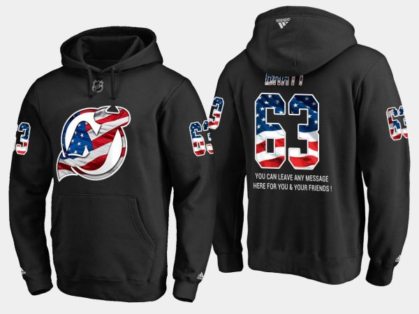 Unique Devils #63 Jesper Bratt NHL Banner Wave Usa Flag Black Hoodie to stand out at the arena