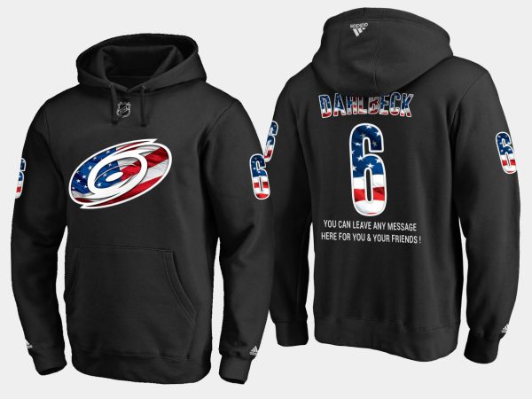 Stylish Hurricanes #6 Klas Dahlbeck NHL Banner Wave Usa Flag Black Hoodie perfect for game days