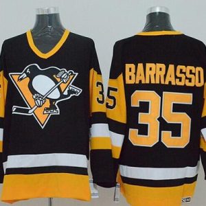 Impressive Mitchell&Ness Penguins #35 Tom Barrasso Black Stitched NHL Jersey perfect for game days