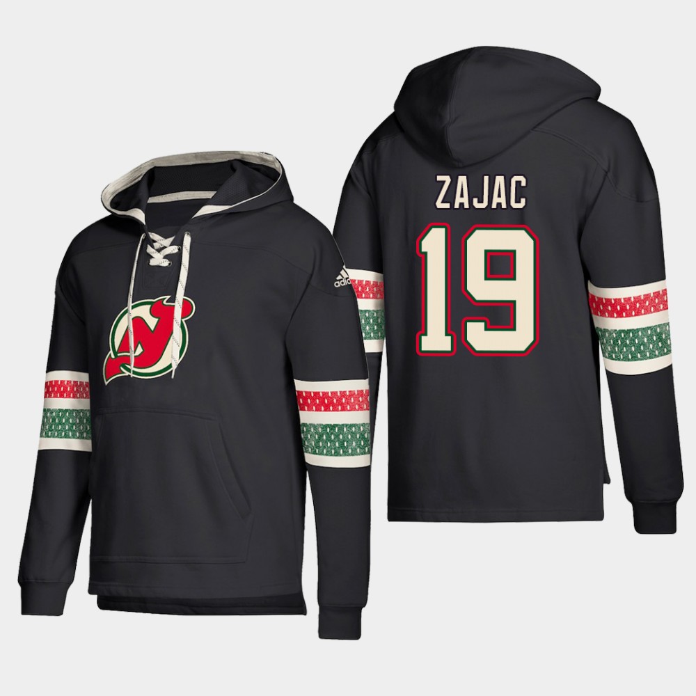 Amazing New Jersey Devils #19 Travis Zajac Black adidas Lace Up Pullover Hoodie to stand out at the arena