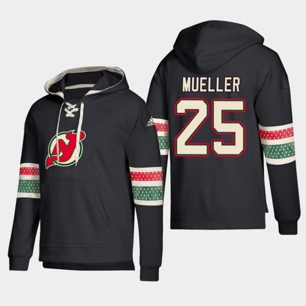 Fantastic New Jersey Devils #25 Mirco Mueller Black adidas Lace Up Pullover Hoodie to show your team spirit
