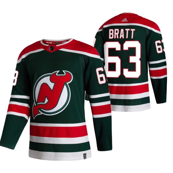 Gorgeous New Jersey Devils #63 Jesper Bratt Green Men's Adidas 2020 21 Reverse Retro Alternate NHL Jersey to complete your fan gear collection