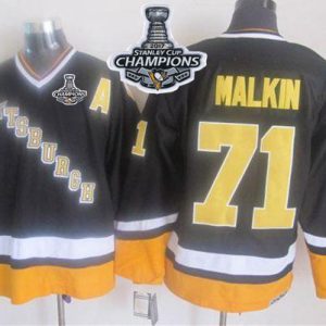 Amazing Penguins #71 Evgeni Malkin Black/Yellow CCM Throwback 2017 Stanley Cup Finals Champions Stitched NHL Jersey a must - have for collectors