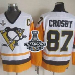 Stunning Penguins #87 Sidney Crosby White/Black CCM Throwback 2017 Stanley Cup Finals Champions Stitched NHL Jersey to complete your fan gear collection
