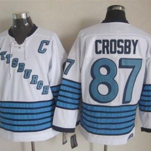 Stylish Penguins #87 Sidney Crosby White/Light Blue CCM Throwback Stitched NHL Jersey perfect for game days