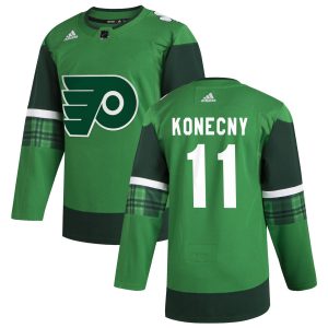 Stunning Philadelphia Flyers #11 Travis Konecny Men's Adidas 2020 St. Patrick's Day Stitched NHL Jersey Green perfect for game days