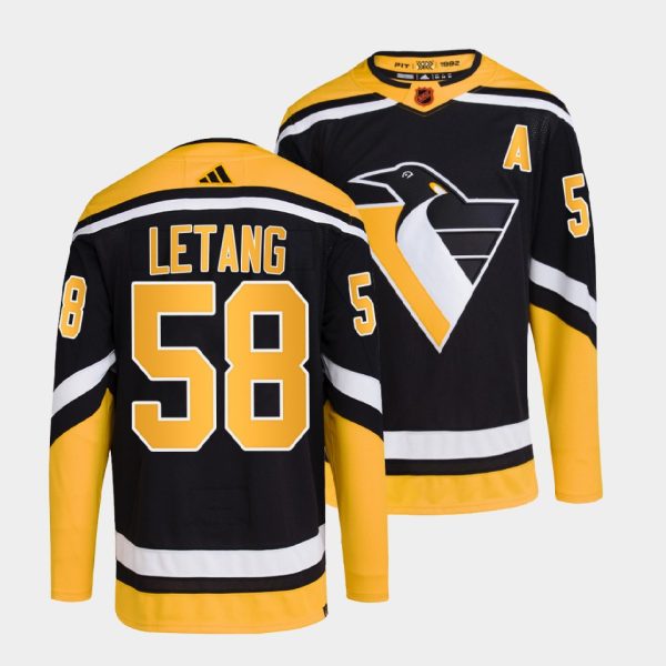 Impressive Pittsburgh Penguins #58 Kris Letang Men's adidas Reverse Retro 2.0 Authentic Player Jersey Black perfect for game days