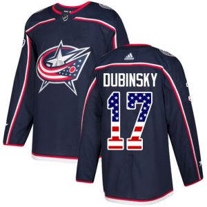Stunning Adidas Blue Jackets #17 Brandon Dubinsky Navy Blue Home Authentic USA Flag Stitched NHL Jersey to stand out at the arena