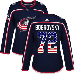 Sleek Adidas Blue Jackets #72 Sergei Bobrovsky Navy Blue Home Authentic USA Flag Women's Stitched NHL Jersey for die - hard hockey fans