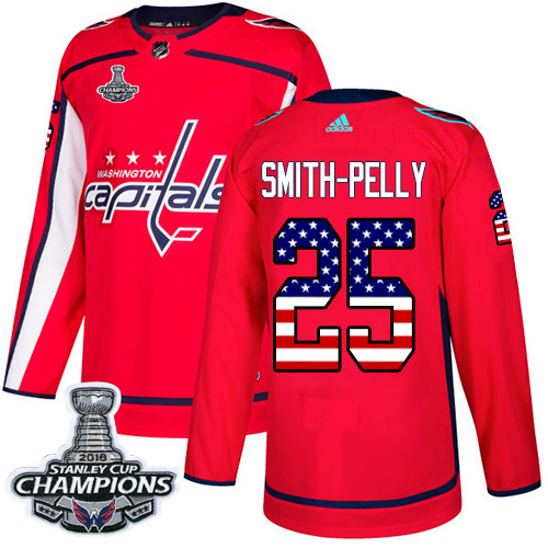Gorgeous Adidas Capitals #25 Devante Smith Pelly Red Home Authentic USA Flag Stanley Cup Final Champions Stitched NHL Jersey to show your team spirit