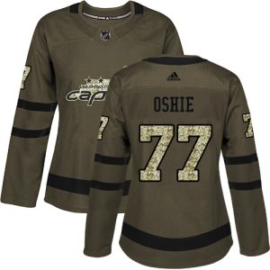 Unique Adidas Capitals #77 T.J Oshie Green Salute to Service Women's Stitched NHL Jersey perfect for game days
