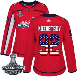 Amazing Adidas Capitals #92 Evgeny Kuznetsov Red Home Authentic USA Flag Stanley Cup Final Champions Women's Stitched NHL Jersey to show your team spirit