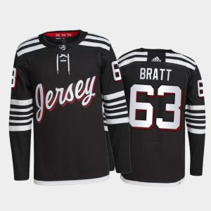 Stylish Adidas Devils #63 Jesper Bratt Men's 2021 22 Alternate Authentic NHL Jersey Black perfect for game days