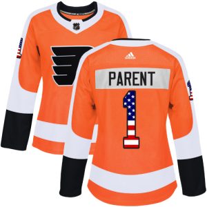 Gorgeous Adidas Flyers #1 Bernie Parent Orange Home Authentic USA Flag Women's Stitched NHL Jersey for die - hard hockey fans