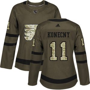 Stunning Adidas Flyers #11 Travis Konecny Green Salute to Service Women's Stitched NHL Jersey a must - have for collectors