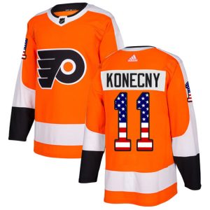 Amazing Adidas Flyers #11 Travis Konecny Orange Home Authentic USA Flag Stitched NHL Jersey to show your team spirit