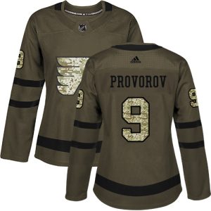 Sleek Adidas Flyers #9 Ivan Provorov Green Salute to Service Women's Stitched NHL Jersey to complete your fan gear collection