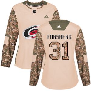 Stylish Adidas Hurricanes #31 Anton Forsberg Camo Authentic 2017 Veterans Day Women's Stitched NHL Jersey to show your team spirit
