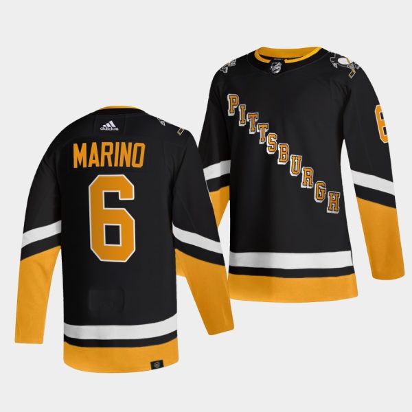 Stunning Adidas Penguins #6 John Marino Men's 2021 22 Alternate Authentic NHL Jersey Black for ultimate sports enthusiasts