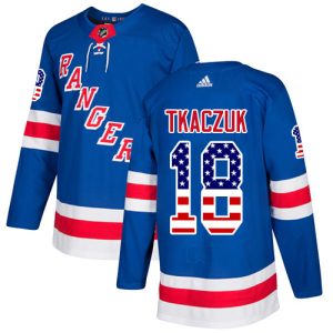 Stunning Adidas Rangers #18 Walt Tkaczuk Royal Blue Home Authentic USA Flag Stitched NHL Jersey perfect for game days
