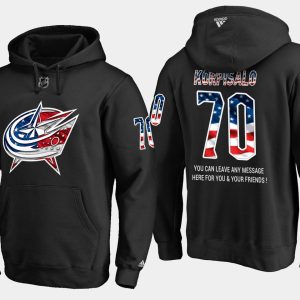 Sleek Blue Jackets #70 Joonas Korpisalo NHL Banner Wave Usa Flag Black Hoodie perfect for game days