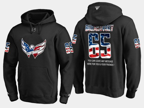 Stunning Capitals #65 Andre Burakovsky NHL Banner Wave Usa Flag Black Hoodie to show your team spirit