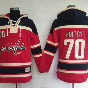 Gorgeous Capitals #70 Braden Holtby Red Sawyer Hooded Sweatshirt Stitched NHL Jersey perfect for game days