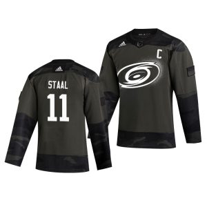 Stunning Carolina Hurricanes #11 Jordan Staal Adidas 2019 Veterans Day Men's Authentic Practice NHL Jersey Camo perfect for game days
