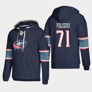 Fantastic Columbus Blue Jackets #71 Nick Foligno Blue adidas Lace Up Pullover Hoodie perfect for game days