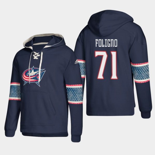 Fantastic Columbus Blue Jackets #71 Nick Foligno Blue adidas Lace Up Pullover Hoodie perfect for game days