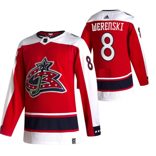 Impressive Columbus Blue Jackets #8 Zach Werenski Red Men's Adidas 2020 21 Reverse Retro Alternate NHL Jersey to complete your fan gear collection