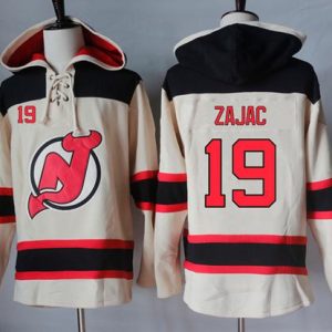 Gorgeous Devils #19 Travis Zajac Cream Sawyer Hooded Sweatshirt Stitched NHL Jersey to complete your fan gear collection