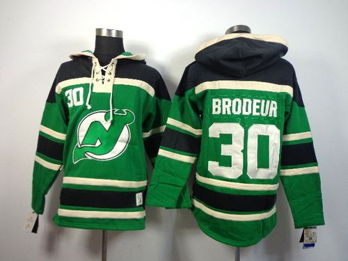 Stylish Devils #30 Martin Brodeur Green St. Patrick's Day McNary Lace Hoodie Stitched NHL Jersey perfect for game days