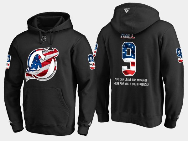 Stylish Devils #9 Taylor Hall NHL Banner Wave Usa Flag Black Hoodie for die - hard hockey fans