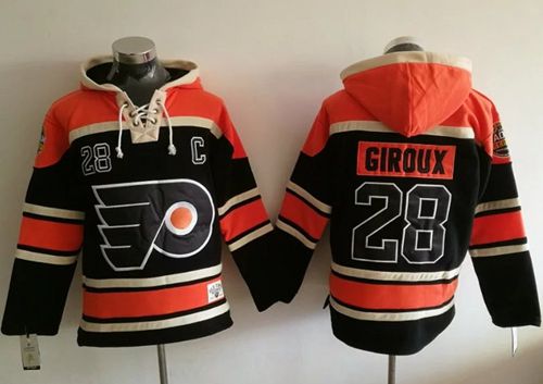 Stylish Flyers #28 Claude Giroux Black Sawyer Hooded Sweatshirt Stitched NHL Jersey perfect for game days