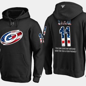 Gorgeous Hurricanes #11 Jordan Staal NHL Banner Wave Usa Flag Black Hoodie to show your team spirit