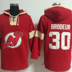 Sleek New Jersey Devils #30 Martin Brodeur Red Pullover NHL Hoodie a must - have for collectors